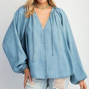 NWT Easel Washed Chambray Flare Tunic